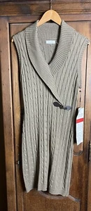 NWT Calvin Klein Women’s L Taupe Cable Knit Shawl Collar Buckle Sweater Dress - Picture 1 of 9