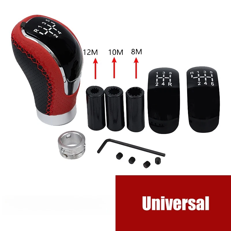 Palanca de cambios universal de cuero negro rojo de 5/6 velocidades manual MT Foto 1 de 4