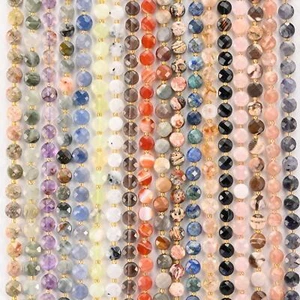 Natural Faceted Coin Gemstone Beads Size 6mm 8mm 10mm 15.5 Inch Strand S2 - Picture 1 of 9