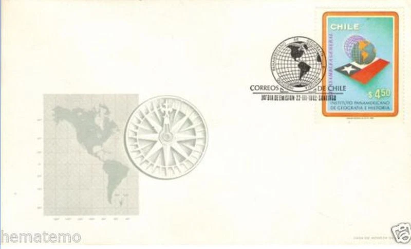 Chile 1982 FDC Instituto Panamericano de Geografia e Historia - flag map - Image 1 of 1