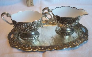 Vintage Silverplate Rose Pattern Demi Sugar Bowl, Creamer & Tray Set See Pics - Picture 1 of 12