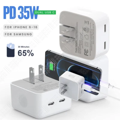 Lote 35W PD Doble Tipo C Cargador Rápido Ladrillo Adaptador USB-C Para iPhone iPad Samsung Foto 1 de 4