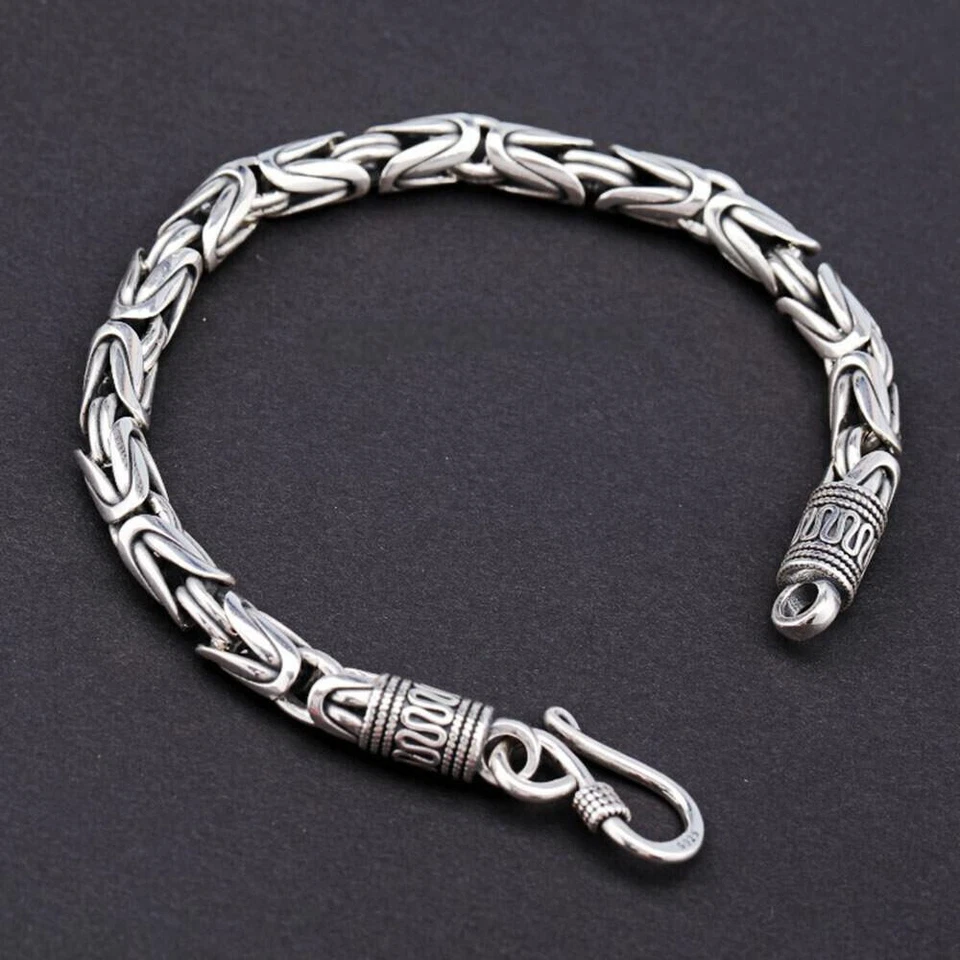 Pure S925 Sterling Silver Chain 4mm/5mm/6mm/7mm Byzantine Link Bracelet 6-9inch - Image 1 of 4