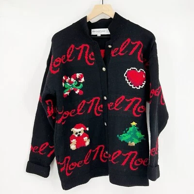 Vintage Eagle's Eye 100% Wool "Noel" Holiday Chunky Cardigan Sweater M Christmas - Image 1 of 4