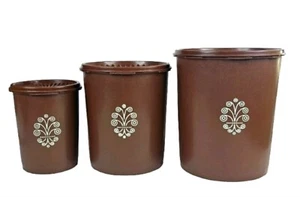 Vintage Tupperware Nesting Canisters Brown Servalier Set of 3 EUC 805-807-811 - Picture 1 of 11