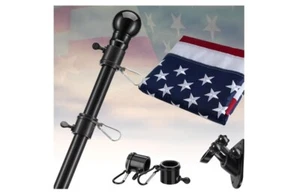 US American Flag Kit with 6 Foot Steel Pole And Bracket Poly Cotton 3 Ft x 5 Ft - Picture 1 of 8