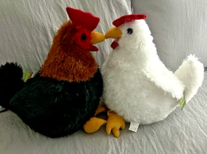 Plush/Stuffed Chickens 14" White & Black/Brown New With Tags - Picture 1 of 3