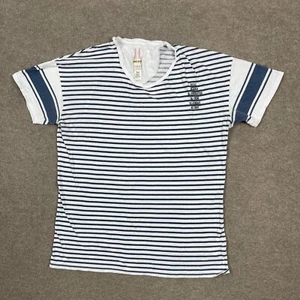 Diesel Shirt Womens Medium M White Blue Stripes Short Sleeve Crewneck Casual Y2k - Picture 1 of 6