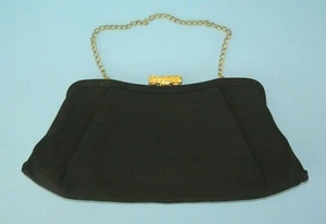 Vintage ADMIRAL Black Clutch Purse Handbag with Gold Chain Handle & Clasp - Picture 1 of 4