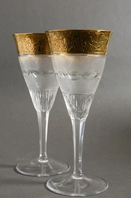 7 3/4» пара великолепных бокалов красного вина от Moser, выдувной, ограненный кристалл, 24K золото - Изображение 1 из 4