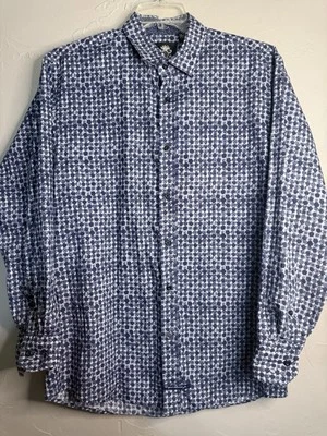 English Laundry Mens  L Button Up Shirt  Blue/White Strip Flip Cuff Long Sleeve - Image 1 of 4