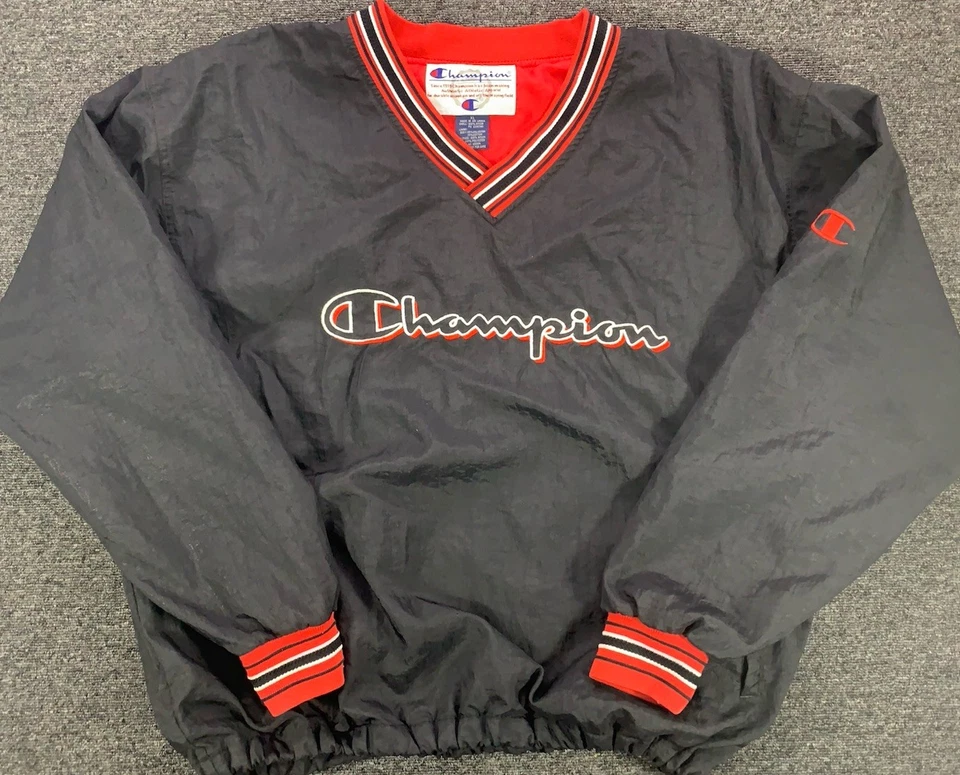 Vintage 1990s Champion Windbreaker Jacket XL Oversized Rap Hip V-Neck Ringer - image 1 of 4