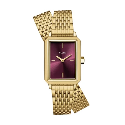 CLUSE Fluette Red Wine Dial Gold Double Wrap Link Watch CW11516 - Imagen 1 de 4