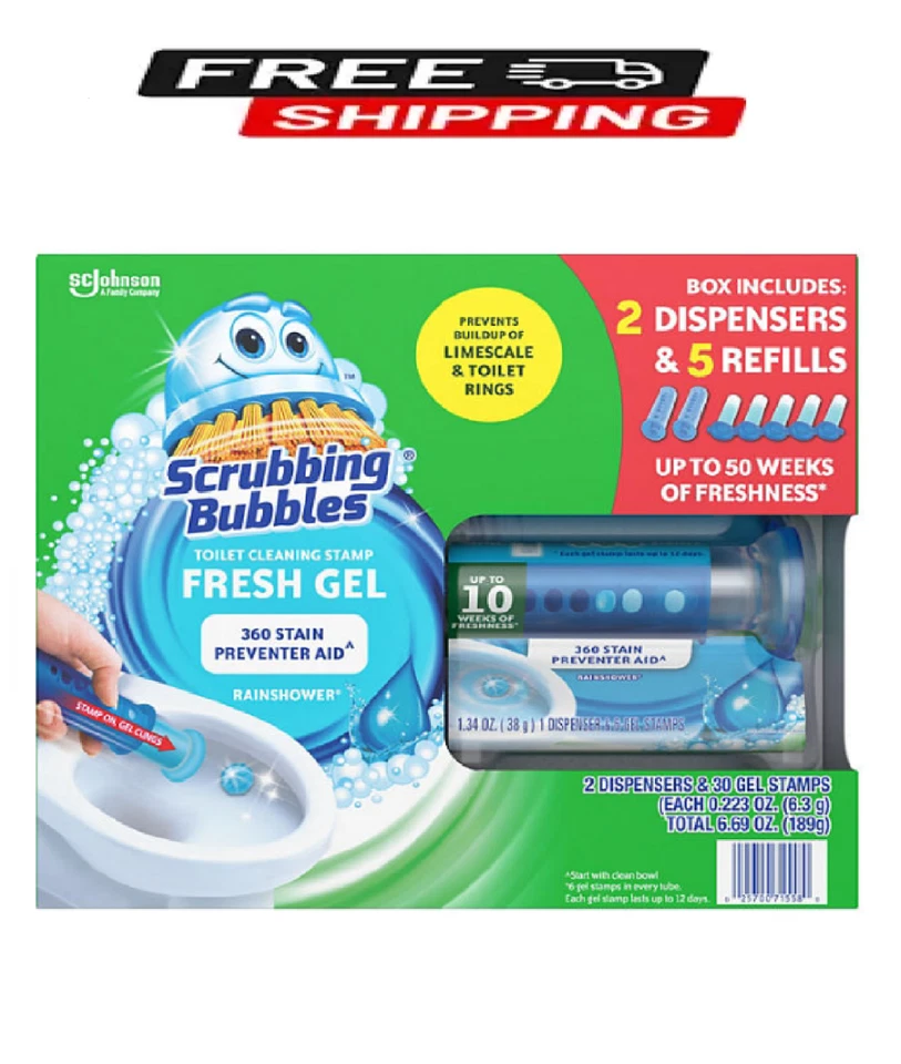 Scrubbing Bubbles Toilet GEL Rainshower 2 Dispensers 30 Discs