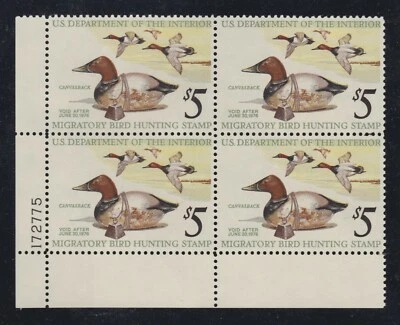 US RW42 $5 Federal Duck Hunting Stamp Mint Plate Block of 4 VF-XF OG NH SCV $65 - Image 1 of 2