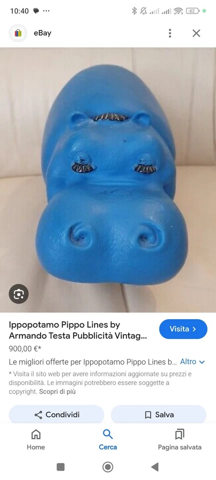  Ippopotamo  Pippo Lines by Armando Testa Pubblicità Vintage cm 30 - Immagine 1 di 1