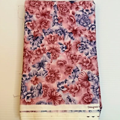 Lote de 2 yardas de tela textil David diseñada por Beth Ann Bruske algodón rosa flores Foto 1 de 2