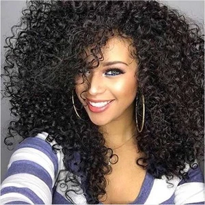 Natural Black Dark Kinky Big Curly Long Afro Women Full Hair Synthetic Wig Bangs - Picture 1 of 12