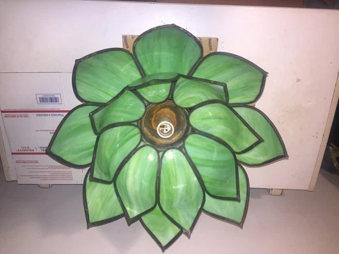 Circa 1920's Green slag Lotus shaped Victorian style 17" x 15" Hanging light Cover