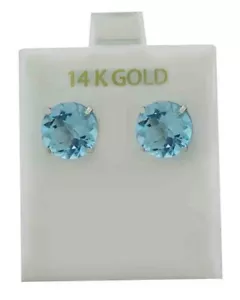 GENUINE 8.90 Cts AQUAMARINE STUD EARRINGS 14K WHITE GOLD - Free Certificate - Picture 1 of 5
