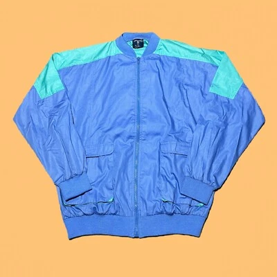 VTG 80s Spalding Equipment Pastel Blue/Green Full Zip Windbreaker Jacket Size M - Image 1 of 4