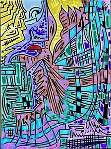 Modern Psychedelic Abstract Cubism Graffiti Art Painting Cartoon Illustration - Picture 1 of 1