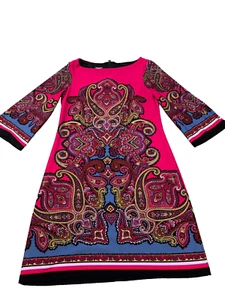 Muse Shift Dress Women's 6 Pink Paisley Boat Neck Stretch Knee-Length Polyester - Picture 1 of 10