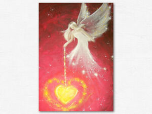 Guardian Angel Art Photo "I give you love" Heart Painting, Abstract Modern Red