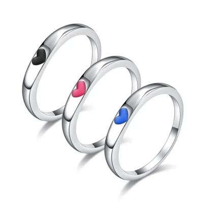 Colorful Love Heart Enamel Pinky Ring Titanium Women Girl's Fashion Wedding Band - Image 1 of 4