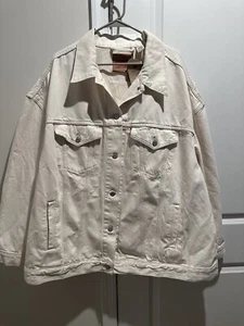 Levis Strauss White Jean Jacket Womens Trucker Button Front Long Sleeve 3x - Picture 1 of 6