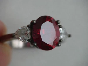 Vintage Diamonique 4.79 Ct Garnet + 2 CZ Sterling Ring Size 7 - Picture 1 of 6