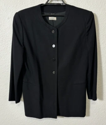 Vintage I.Magnin Blazer Womens 16 Black Wool Sanyo Lagenlook Long Sleeve - Image 1 of 4