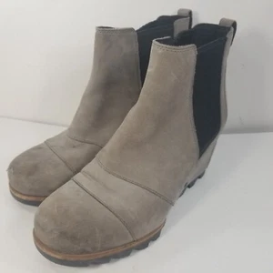 SOREL Joan of Arctic Wedge Mid Ankle Boot Womens 8 Leather Slip On - Picture 1 of 14