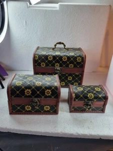 Treasure Chest - Set of 3 Wooden Jewellery Box, Vintage Storage - Picture 1 of 10