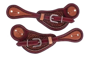 SPUR STRAPS Mens Size Two-Toned Basketweave Tooled Argentina Cow Leather - Picture 1 of 1