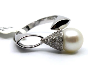 ANILLO DE DIAMANTES Y PERLAS AKOYA DE ORO BLANCO MACIZO DE 18 QUILATES TALLA 7,5 - Imagen 1 de 16