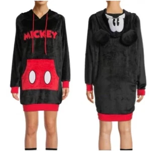 Disney Mickey Mouse Long Sleeve Long Hooded Fleece Lounger Pullover Size Medium - Picture 1 of 7