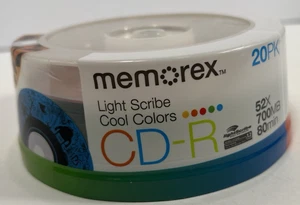 Memorex 20 Pack Light Scribe Cool Colors Blank CD-R 52X 700MB 80min New Sealed - Afbeelding 1 van 3