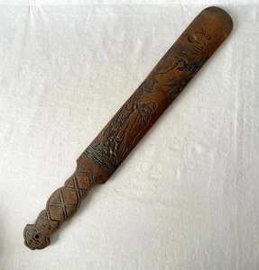 Vintage Large 43cm Long Wooden Japanese Book Page Turner Carved Design - Foto 1 di 16