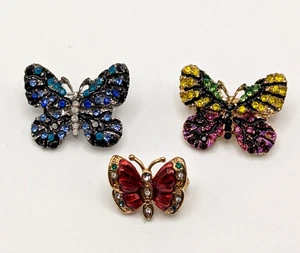 Lot of Small Dainty Rhinestone Mulitcolored Butterfly Pins - Picture 1 of 7