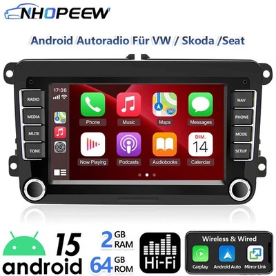 64GB CarPlay Autoradio Android15 GPS Navi RDS Für VW Golf 5 6 Passat Touran Polo - Bild 1 von 4
