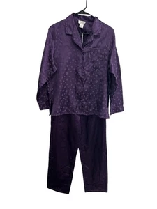 Kathryn Vintage Satin Polka Dot Long Sleeve Pajama Set Purple Sz Small Lounge - Picture 1 of 13