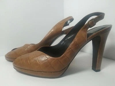 Stuart Weitzman Leather Peeptoe Light Brown Slingback Platform Pumps Size 9M - Image 1 of 4