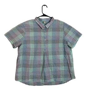 LL BEAN Shirt Womens 1x (XL) Vacationland Seersucker Check Short Sleeve Cotton - Picture 1 of 7
