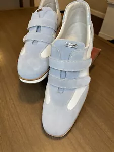 Mocasines Beltrami de cuero con gancho y bucle para mujer 7,5-38,5 Italia azul blanco dinero nuevos - Imagen 1 de 12