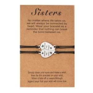 2 Stainless Steel Sister Best Friends Love Heart Bracelet Card Message Friend UK - Picture 1 of 3