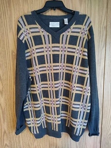Tehama Pullover Herren mittlere Wolle Seide Kaschmir V-Ausschnitt kariert Langarm Golf - Bild 1 von 1