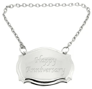 Happy Anniversary Silver Plated Decanter Label - Picture 1 of 3