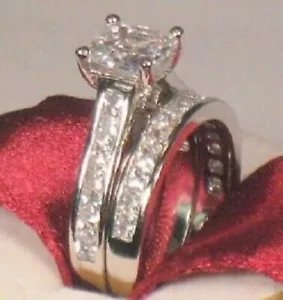 2 Ct Princess Cut Moissanite Wedding Band Bridal Ring Set 14K White Gold Over - Picture 1 of 2