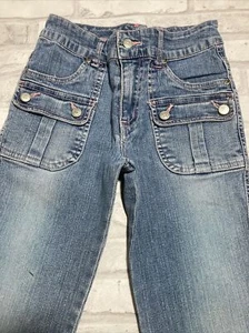Girls Jeans 2B REAL Brand Size 7/8 Vintage Preowned Pink Stitching Flared Legs - Picture 1 of 14